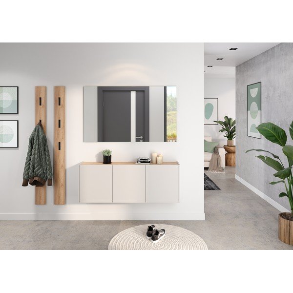 Krēmkrāsas piekarināms skapītis ar ozolkoka imitāciju 138x52x25 cm Libbiano – Germania-image-1