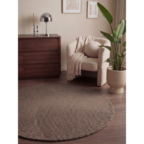 Pelēkbrūns ar rokām darināts vilnas apaļš paklājs ø 150 cm Calmio – Hanse Home-image-1
