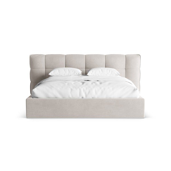 Bēša polsterēta divvietīga gulta ar veļas kasti un redelēm 180x200 cm Eric – Micadoni -image-4