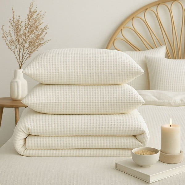 Balta vienguļamā gultas veļa no ranforce kokvilnas 140x200 cm Waffle Striped – Mila Home Luxury-image-3