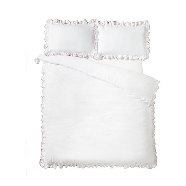 Balta/rozā vienguļamā gultas veļa 135x200 cm So Soft Mono Frill – Catherine Lansfield