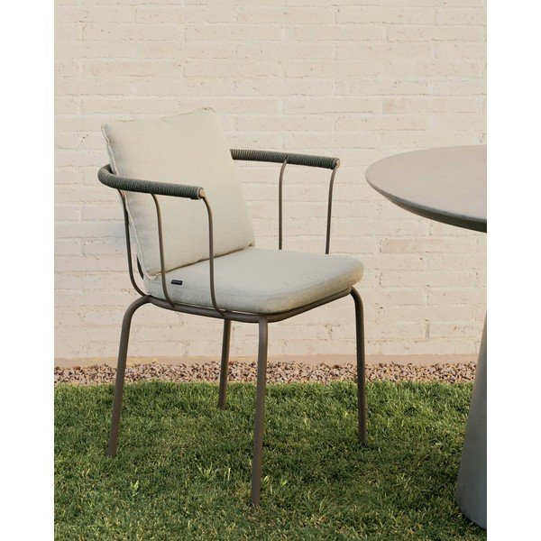 Zaļš/bēšs metāla dārza krēsls Salguer – Kave Home-image-1