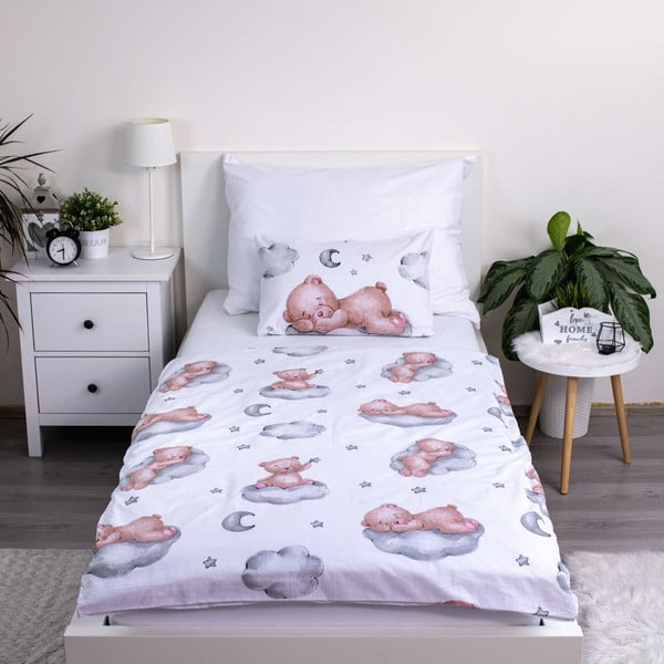 Balta kokvilnas bērnu gultas veļa 100x135 cm Teddy Bear "Ribbon" – Jerry Fabrics-image-2