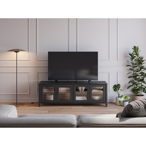 Melns priedes masīvkoka TV galdiņš 150x50x40 cm Alessandra – Marckeric-image-1