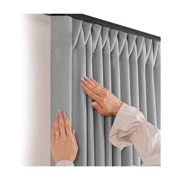 Pelēks samta daļēji gaismu necaurlaidīgs aizkars 530x175 cm Velto – Filumi-image-3