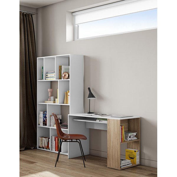 Balts rakstāmgalds ar ozolkoka dekoru 114x50 cm Yale - TemaHome -image-1