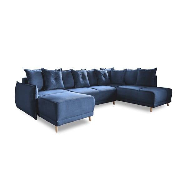 Tumši zils velveta salokāms stūra dīvāns (ar labo stūri/U veida) Lazy Lukka – Miuform