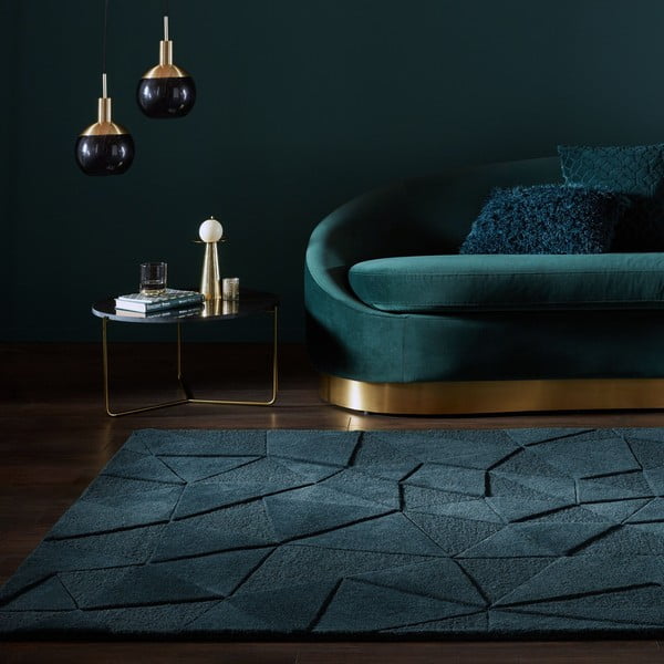 Zilganzaļš ar rokām darināts vilnas paklājs 160x230 cm Shard Teal – Flair Rugs-image-1