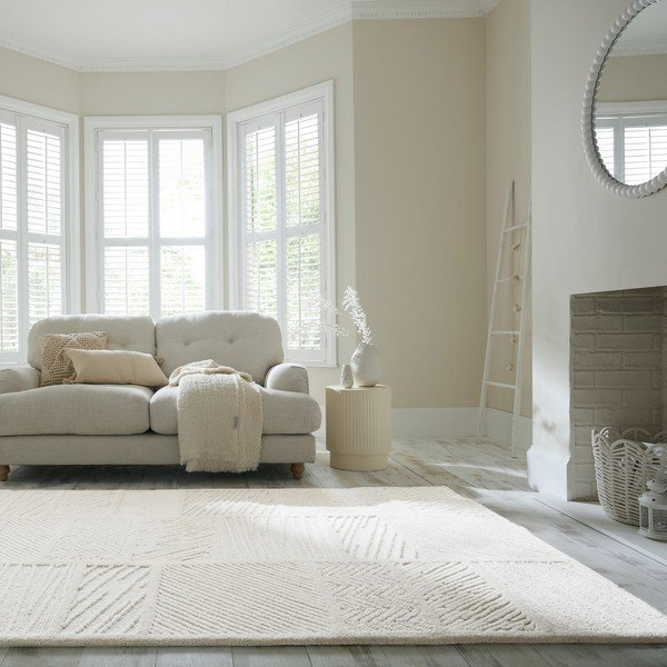 Balts ar rokām darināts paklājs no vilnas maisījuma 140x200 cm Sculptured Blocks – Flair Rugs-image-1