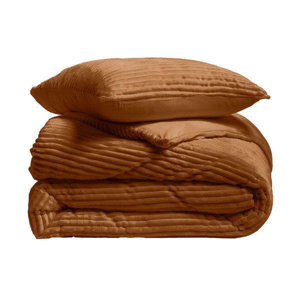 Gaiši brūna divguļamā/īpaši gara trīsdaļīga flaneļa gultas veļa 240x220 cm Veloutea – douceur d'intérieur