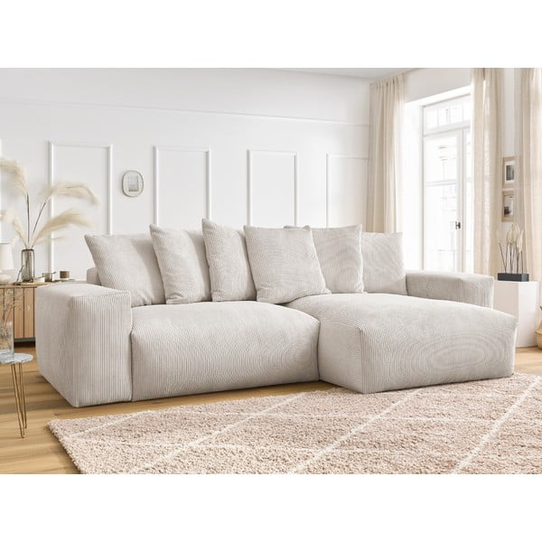 Krēmkrāsas velveta salokāms/ar uzglabāšanas vietu stūra dīvāns Voltaire – Bobochic Paris-image-1