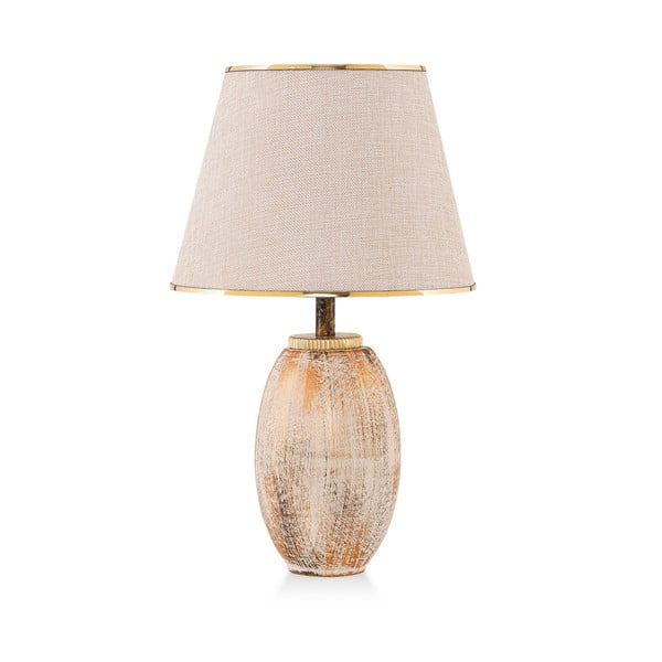 Krēmkrāsas/zelta krāsas galda lampa ar auduma abažūru (augstums 50 cm) Yakamoz – Opviq lights