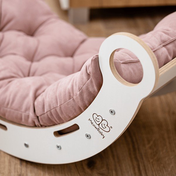 Baltas/rozā priedes masīvkoka šūpoles 39x75x38 cm Montessori – Meowbaby-image-3