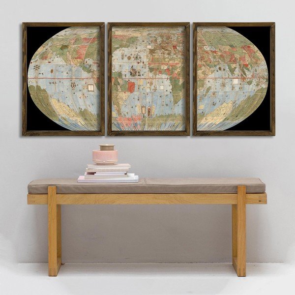 3-daļīga glezna koka rāmī Globe-image-1