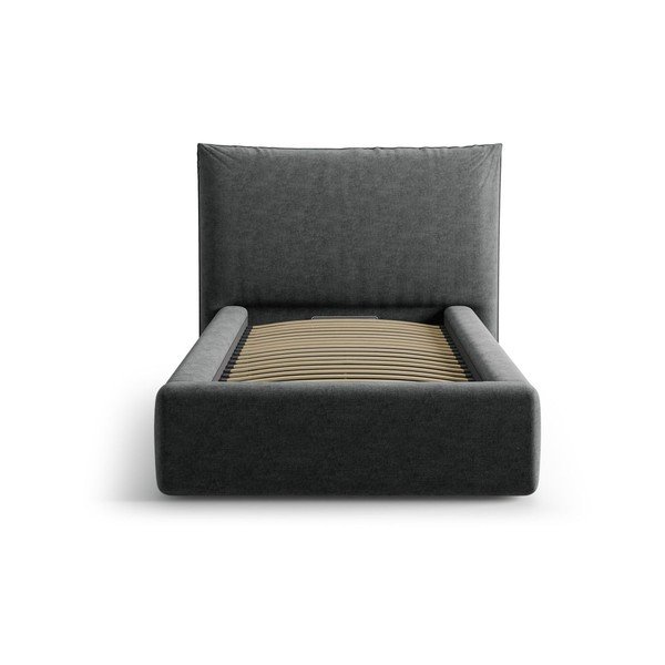 Tumši pelēka polsterēta vienvietīga gulta ar veļas kasti un redelēm 90x200 cm Kaelle – Micadoni -image-3