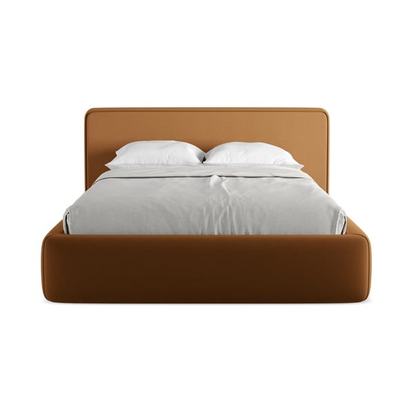 Terakotas oranža polsterēta divvietīga gulta ar veļas kasti un redelēm 140x200 cm Kiana – Makamii-image-4