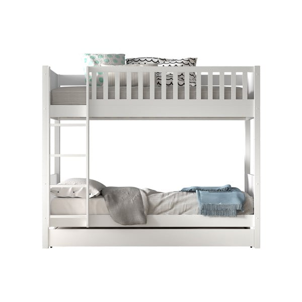 Balta priedes masīvkoka divstāvu bērnu gulta ar veļas kasti 90x200 cm SCOTT – Vipack