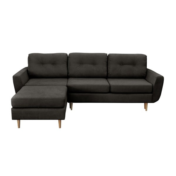 Tumši pelēks trīsvietīgs izlaižams stūra dīvāns ar gaišām kājām Mazzini Sofas Tulipe, kreisais stūris
