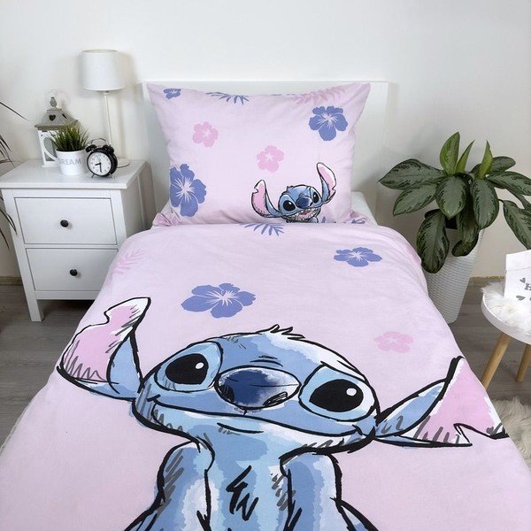Gaiši rozā kokvilnas bērnu gultas veļa 140x200 cm Lilo & Stitch "Pink" – Jerry Fabrics-image-3