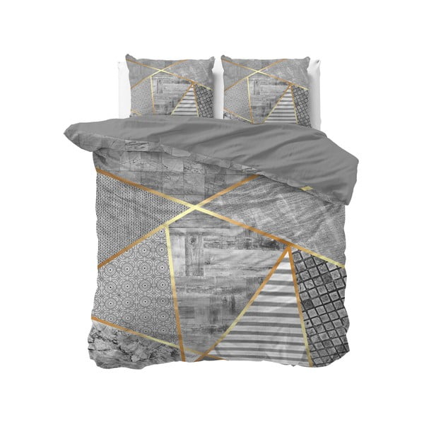 Pelēka kokvilnas divvietīga gultasveļa Pure Cotton Graphic, 200 x 200/220 cm