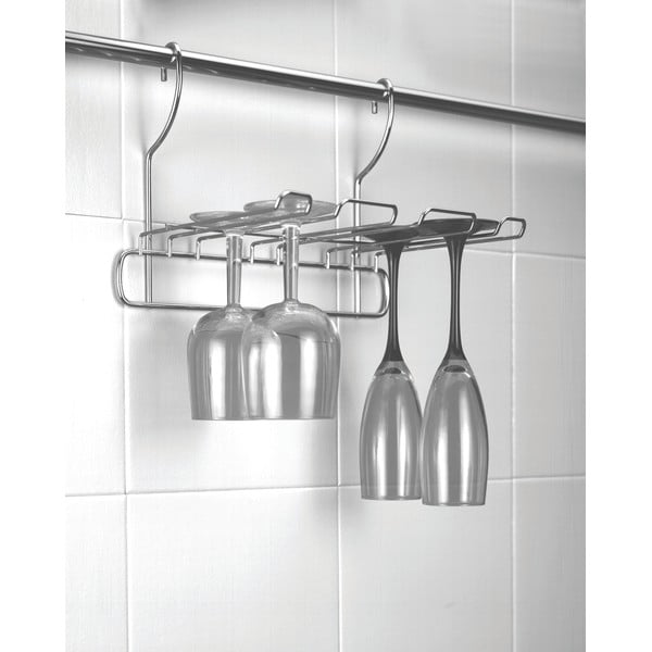 Sudraba krāsas hromēta tērauda piekarināms vīna glāžu turētājs Lonardo – Metaltex-image-1