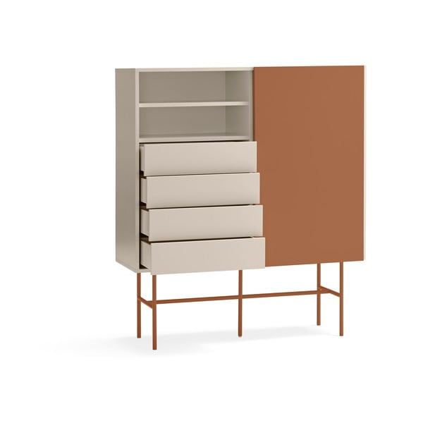 Ķieģeļu sarkana/bēša augsta kumode ar bīdāmām durvīm 120x140 cm Nube – Teulat-image-4