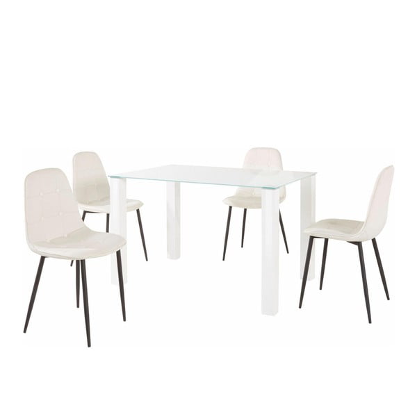 Ēdamgalds un 4 balti krēsli Støraa Dante, galda garums 120 cm