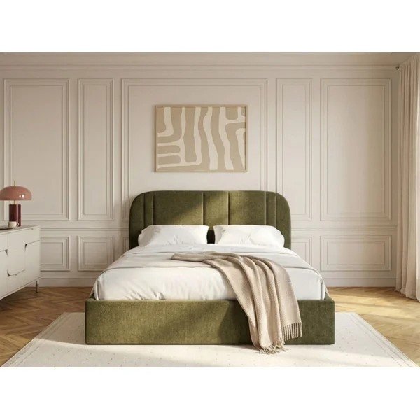 Zaļa polsterēta divvietīga gulta ar veļas kasti ar redelēm 160x200 cm Sidney – Bobochic Paris-image-2
