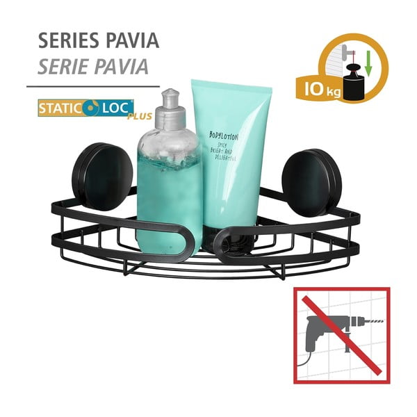 Melns vannasistabas stūra plaukts Wenko Static-Loc® Pavia, platums 27 cm-image-4