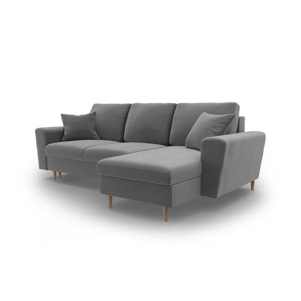 Gaiši pelēks samta salokāms stūra dīvāns ar uzglabāšanas vietu Kyoto – Cosmopolitan Design-image-4