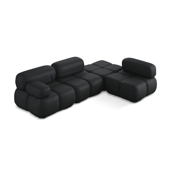 Melns modulārais stūra dīvāns no ādas imitācijas (ar labo stūri) Lokua – Makamii-image-2