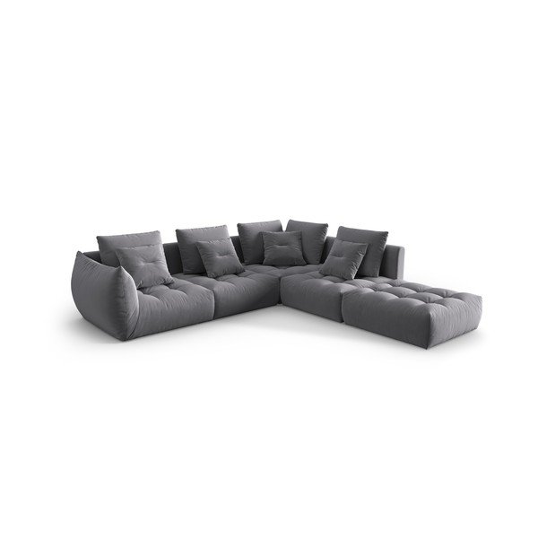 Tumši pelēks samta stūra dīvāns (ar labo stūri/L veida) Bloom – Micadoni -image-2