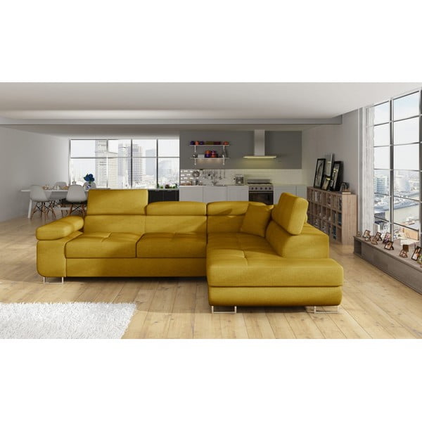 Dzeltens salokāms/ar uzglabāšanas vietu stūra dīvāns (ar labo stūri/L veida) Anton – ELTAP-image-1