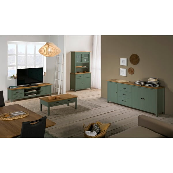 Zaļa priedes masīvkoka vitrīna 90x180 cm Miranda – Marckeric-image-1