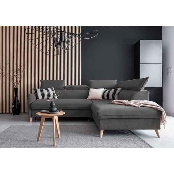 Tumši pelēks samta salokāms stūra dīvāns (ar labo stūri) Sweet Harmony – Miuform-image-1