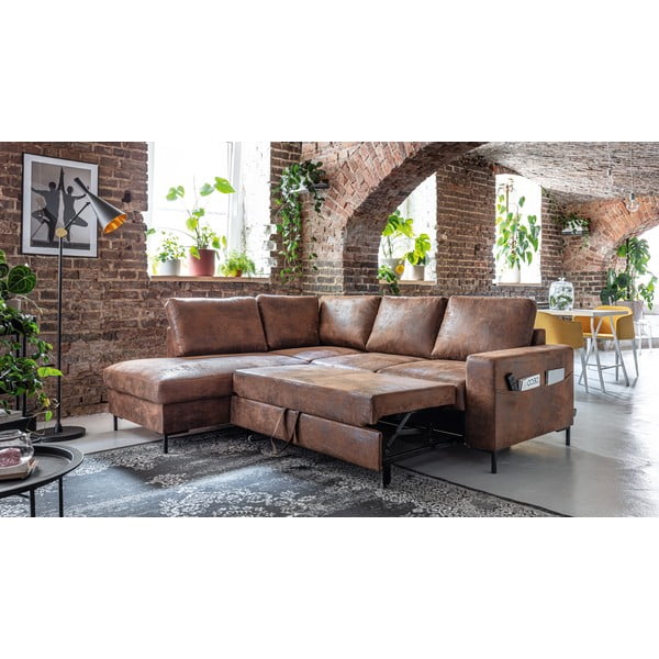 Brūns salokāms stūra dīvāns no ādas imitācijas (ar kreiso stūri) Lofty Lilly – Miuform-image-4