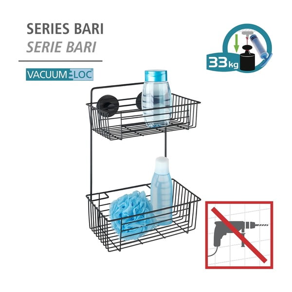 Melns divu līmeņu vannasistabas sienas plaukts Wenko Vacuum-Loc® Pavia-image-4