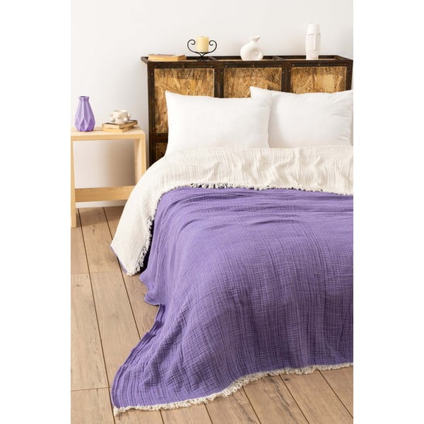 Violets muslīna gultas pārklājs divguļamai gultai 230x250 cm – Mijolnir