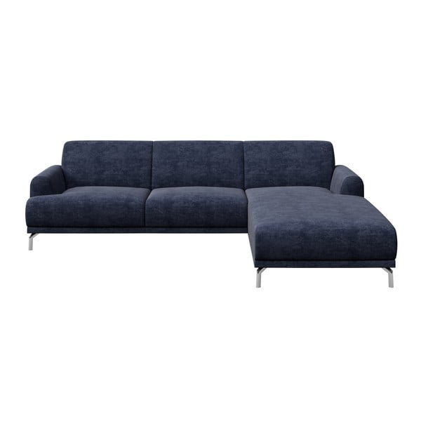 Zilais stūra dīvāns MESONICA Puzo, labais stūris