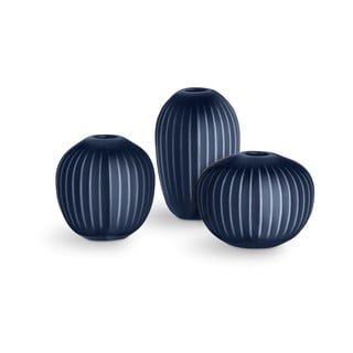 3 tumši zilu keramikas vāžu komplekts Kähler Design Hammershoi Miniature