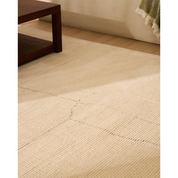 Krēmkrāsas ar rokām darināts paklājs no kokvilnas maisījuma 230x160 cm Lisdan – Kave Home-image-1