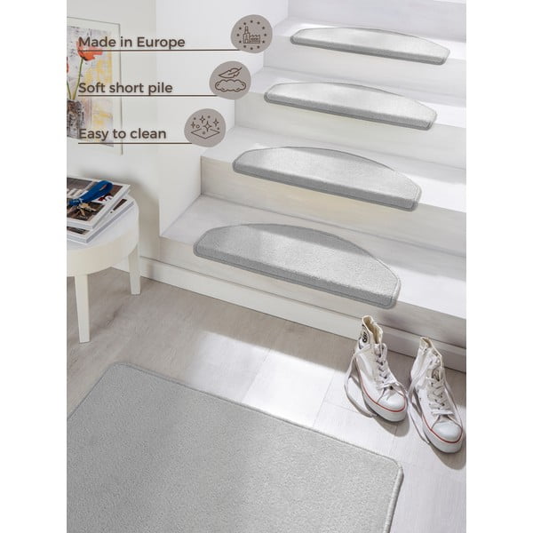 Pelēki pašlīmējoši kāpņu paklāji (15 gab.) 23x65 cm Fancy – Hanse Home-image-4