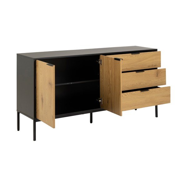 Melna/dabīga toņa zema kumode ar ozolkoka imitāciju 160x80 cm Seaford – Actona-image-3