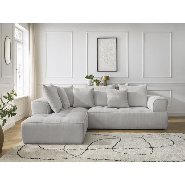 Gaiši pelēks stūra dīvāns no šenila auduma (ar kreiso stūri/L veida) Whesley – Bobochic Paris-image-1