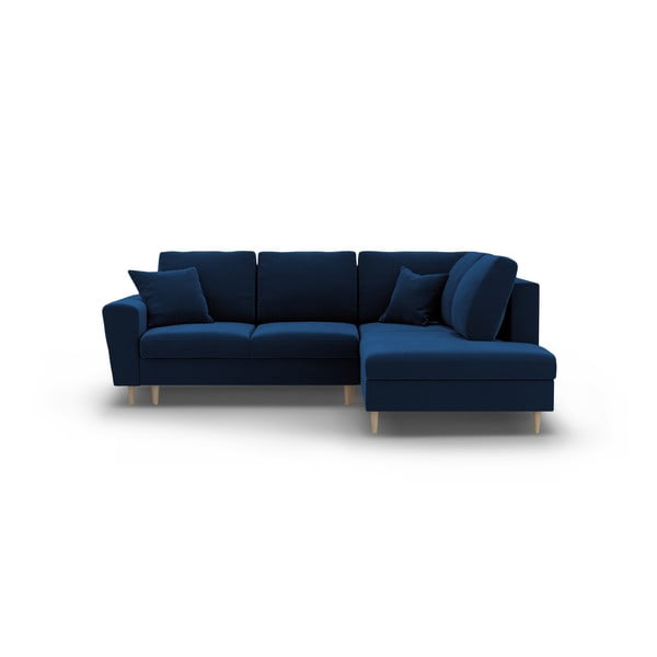 Zils samta salokāms stūra dīvāns ar uzglabāšanas vietu (ar labo stūri/L veida) Kyoto – Cosmopolitan Design-image-1