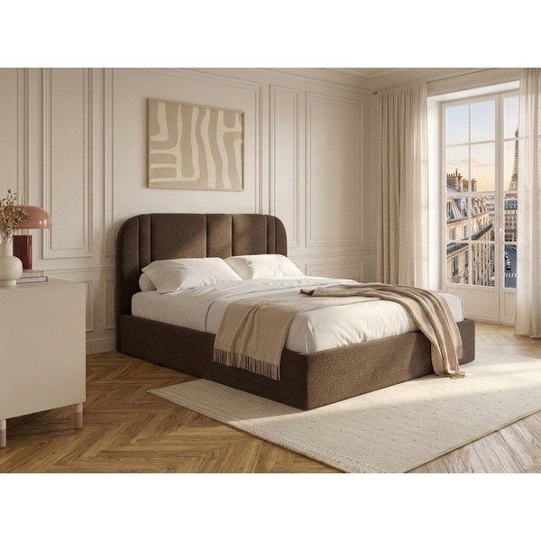 Brūna polsterēta divvietīga gulta ar veļas kasti ar redelēm 160x200 cm Sidney – Bobochic Paris-image-1