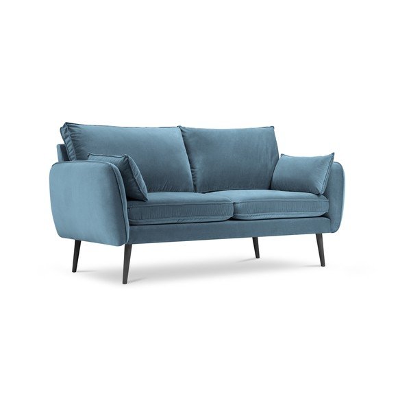 Gaiši zils samta dīvāns ar melnām kājām Kooko Home Lento, 158 cm-image-2