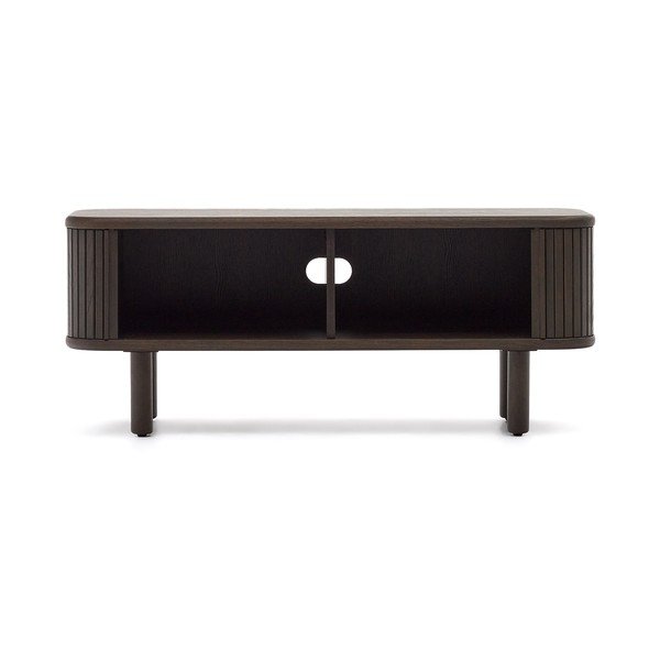 Tumši brūns TV galdiņš ar oškoka imitāciju 120x50 cm Mailen – Kave Home-image-3