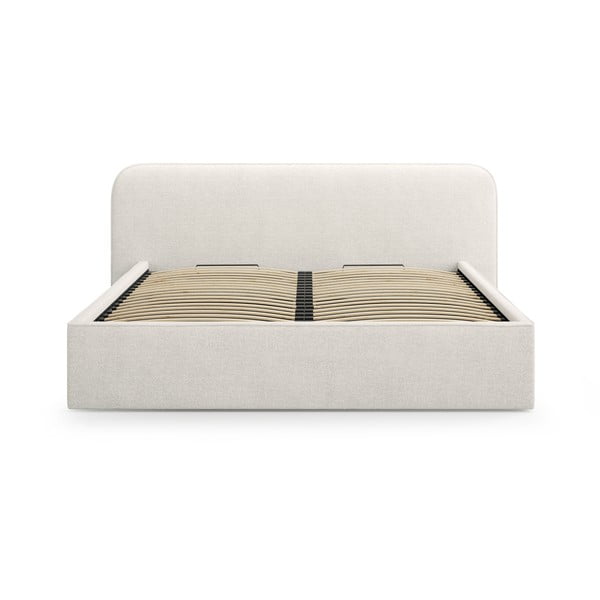 Gaiši pelēka polsterēta divvietīga gulta ar veļas kasti un redelēm 140x200 cm Elizabeth – Micadoni -image-4