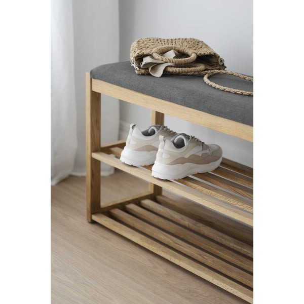 Dabīga toņa ozola masīvkoka apavu plaukts ar soliņu Confetti – Rowico-image-1